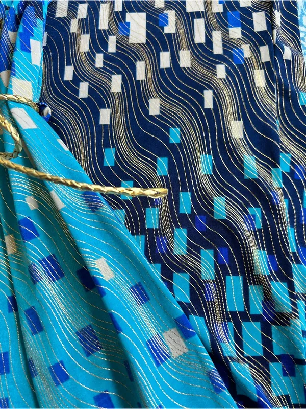 Women's size S dress with a blue mosaic print; no side slits. - Image 5