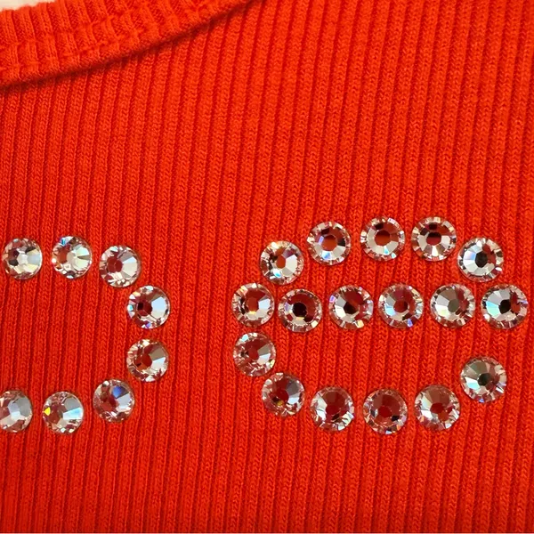 BEBE rhinestones embelished signature ribbed tank top, orange, size S, NWOT - Image 6