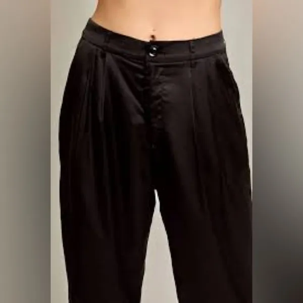 Le Lis Wide Leg Satin Pants High Rise Dress Trousers Black Womens S Going out - Image 5