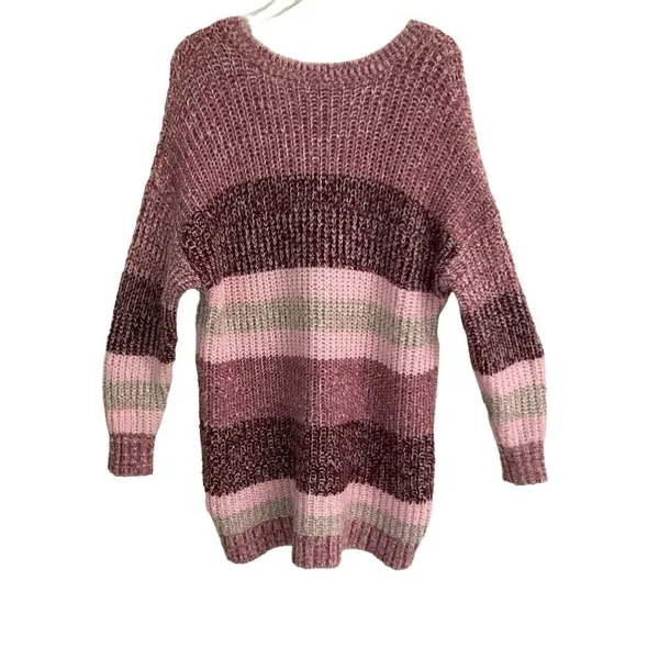 Torrid Pullover‎ Slouchy V-Neck Tunic Sweater Chunky pink ombre Stripe M/10/00 - Image 4