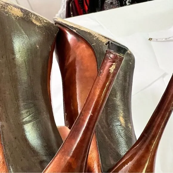 Stuart Weitzman Bronze Peeptoe Stiletto Heels Size 8 Corpcore 80s Power Dressing - Image 11