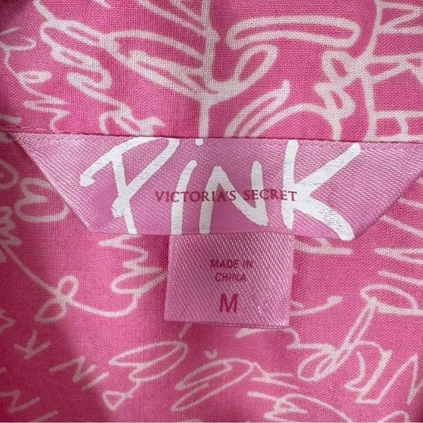 Vintage Pink Victorias Secret Graffiti Print Sleep Night Shirt Pink White Medium - Image 8