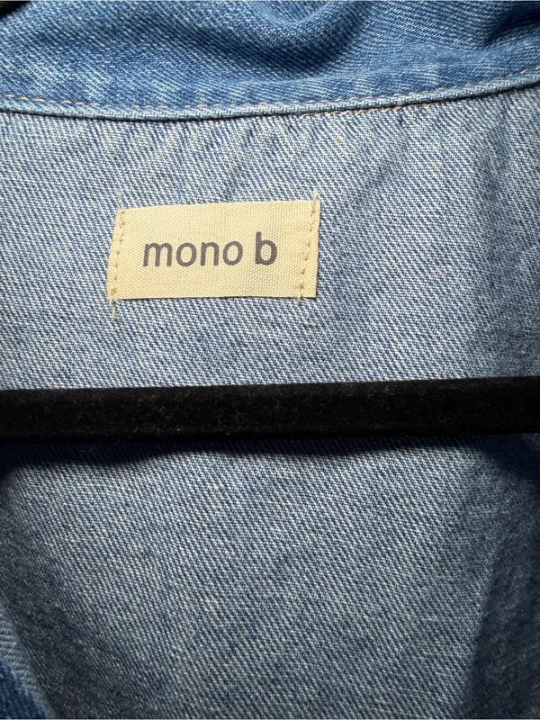 Mono B Blue Cropped Denim Jacket with Elastic Hem Size M - Image 2