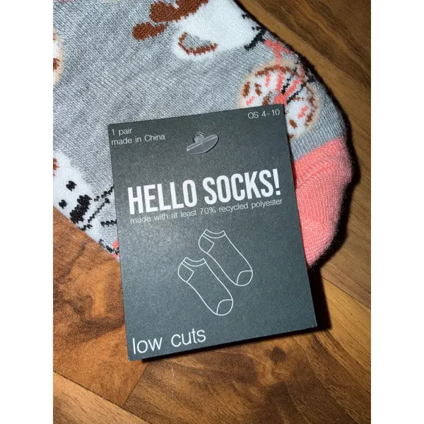 Hello Socks Low Cut Ankle Socks Womens OS 4-10 Grey Pink NEW Coffee Donut‎ Bike - Image 2