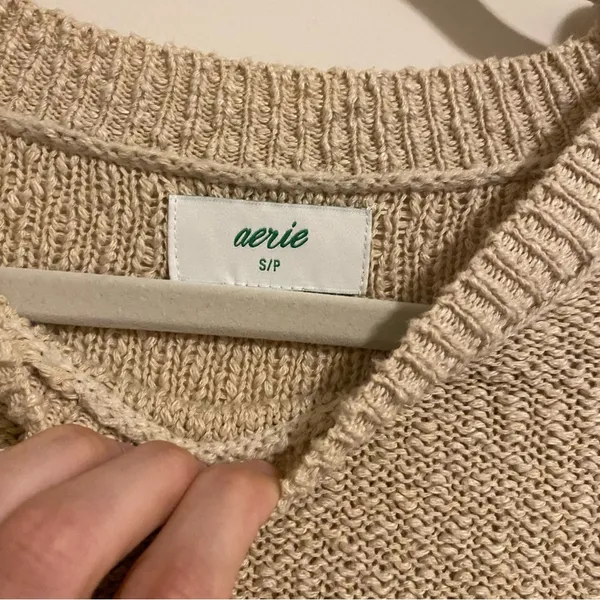 Aerie Tan Cotton and Acrylic Knit Crewneck Sweater size Small - Image 5