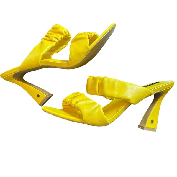 NEW French Connection Yellow Ruched Vegan Leather Heeled Sandals – Size 9 - Image 4
