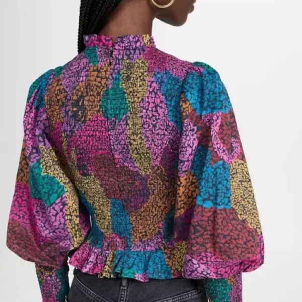 Farm Rio Women's Rainbow Mix Printed Mock Neck Crop Top || small - Image 2