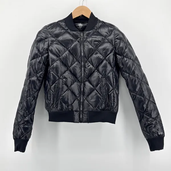 Alo Yoga Idol Bomber Workout Jacket‎ Black Down Filled Puffer Small EUC - Image 3