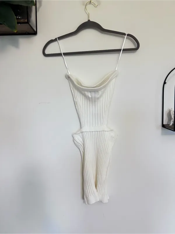 NWT Princess Polly White Olia Mini Dress Sweater Ribbed Strapless Cutout Size XS - Image 2