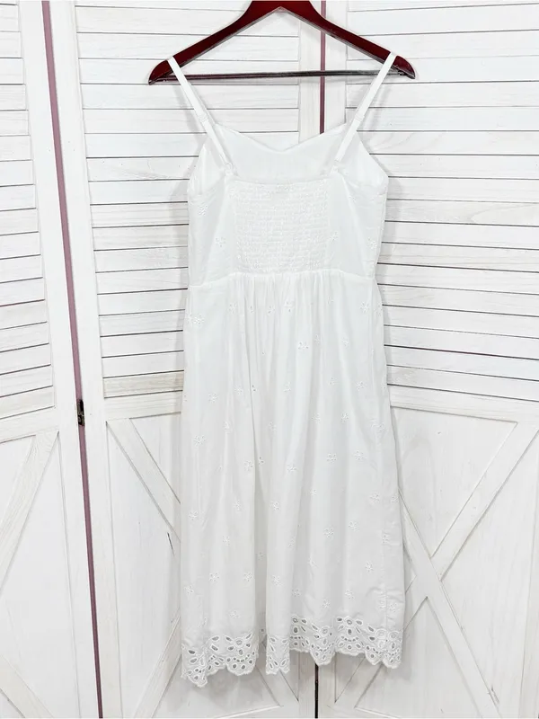 Old Navy White Eyelet Fit Flare‎ Midi Dress Small Sundress Cottagecore Cotton - Image 10