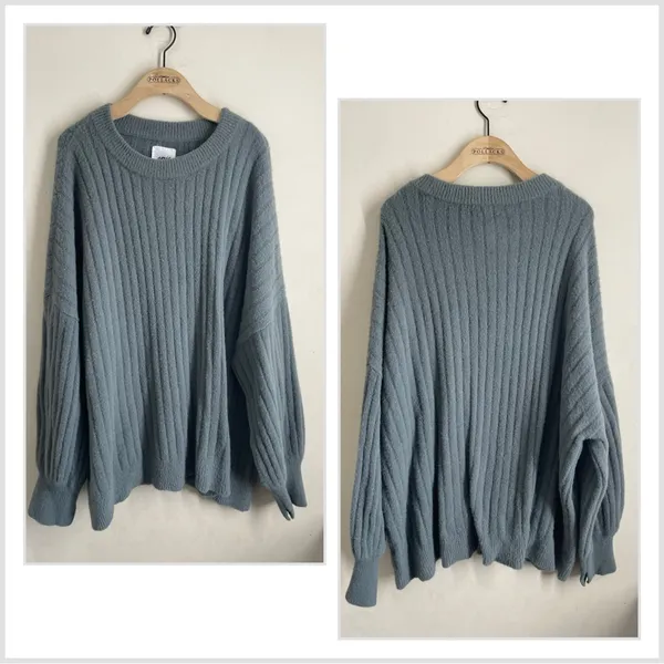 Aerie Buttercream Ribbed Oversized Sweater Green XL Soft Crewneck Pullover - Image 3