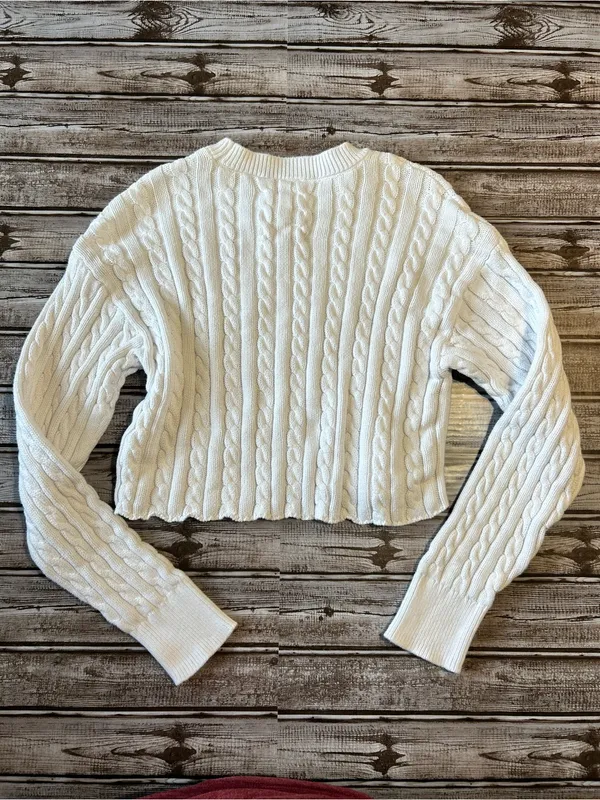 Aerie Cropped Cable Knit Sweater in White size medium - Image 2