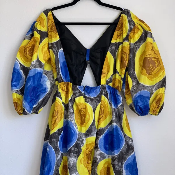 Mangishi Doll Sz 10 Zahara‎ Maxi Dress in Yellow Swirl Whimsical Open Back - Image 10