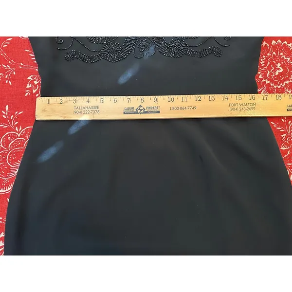 Patrick Collection Black 100% Silk Beaded Sheath Dress Vintage‎ 8 Formal LBD 90s - Image 5