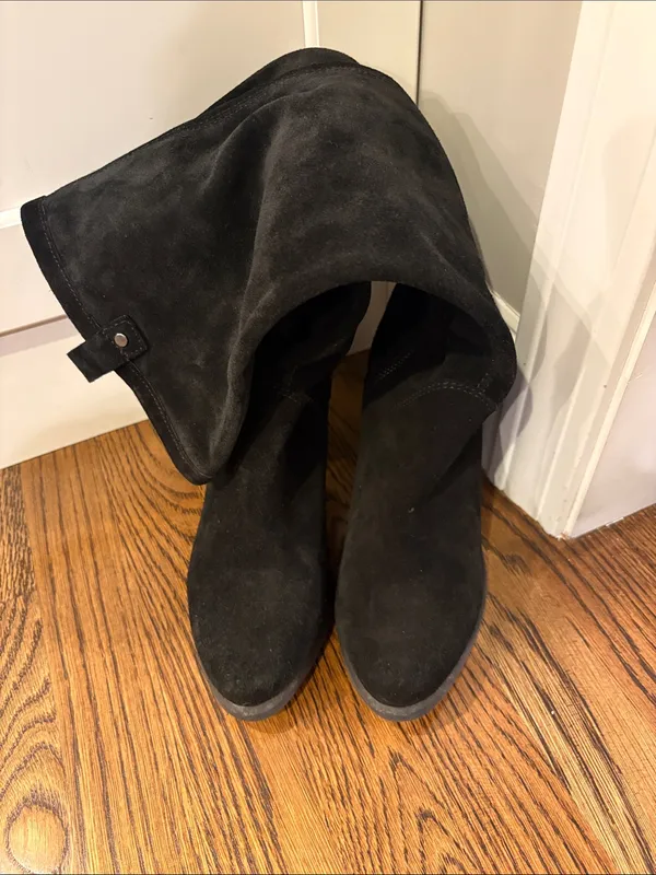 UGG Black Suede Knee-High Block Heel Boots - Women, 7, block heel - Image 3