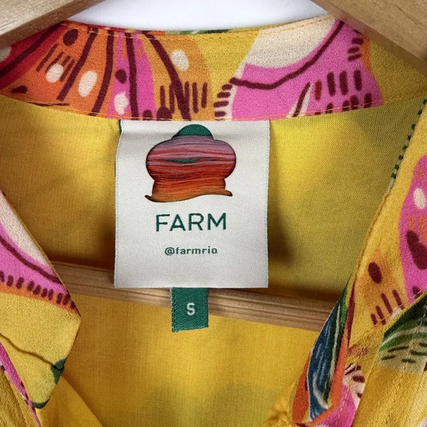 Farm Rio Yellow Beaks & Bananas Mini Dress Small Tropical Toucan Tiered Resort - Image 8