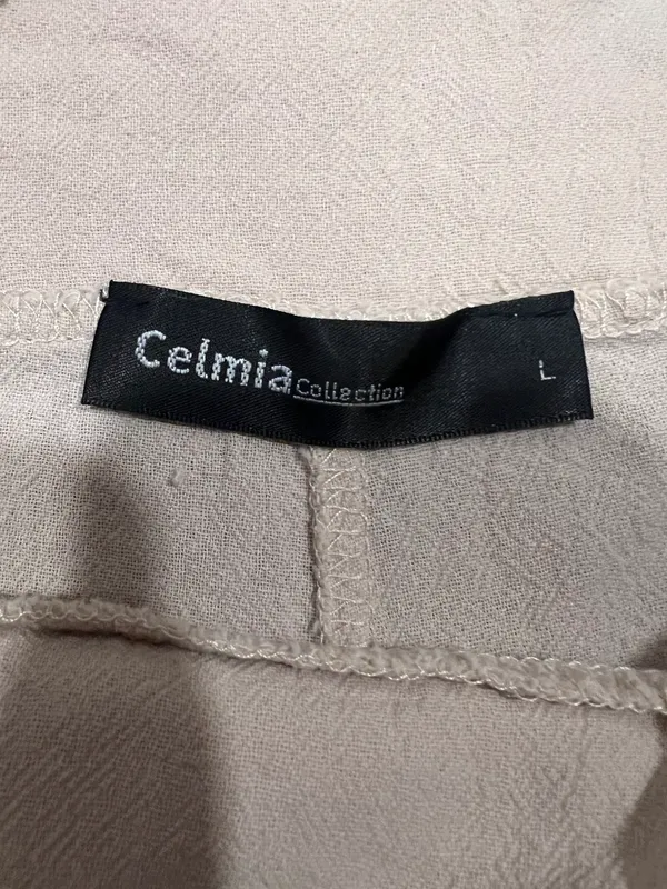 Celmia Wrap Front Wide Leg Pants Beige Breathable Cotton Size Large - Image 7
