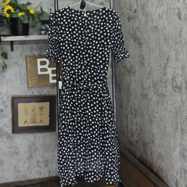 NWT Tommy Hilfiger Womens Tie Front Chiffon Polka-Dot Midi Dress Black / Cream 6 - Image 4