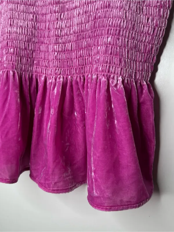 By Anthropologie Smocked Velvet Babydoll Tank Top Pink Fuchsia Medium - Image 5