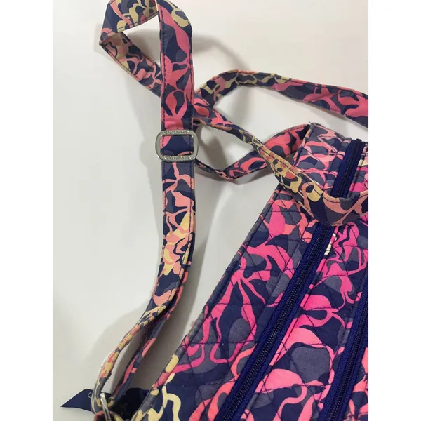 Vera Bradley‎ Crossbody Bag Quilted Floral Zipper Pockets Boho Navy Pink 11x11" - Image 11