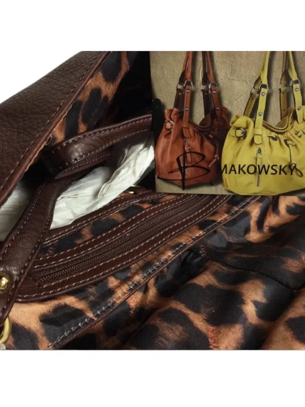 B. Makowsky Women's Leather Bow Clutch with Removable Strap 6”x12” Brown NWT - Image 3