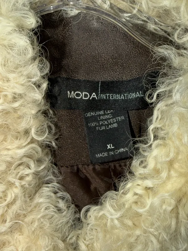 Vintage Moda International Brown Leather Lamb Fur Jacket - Image 2