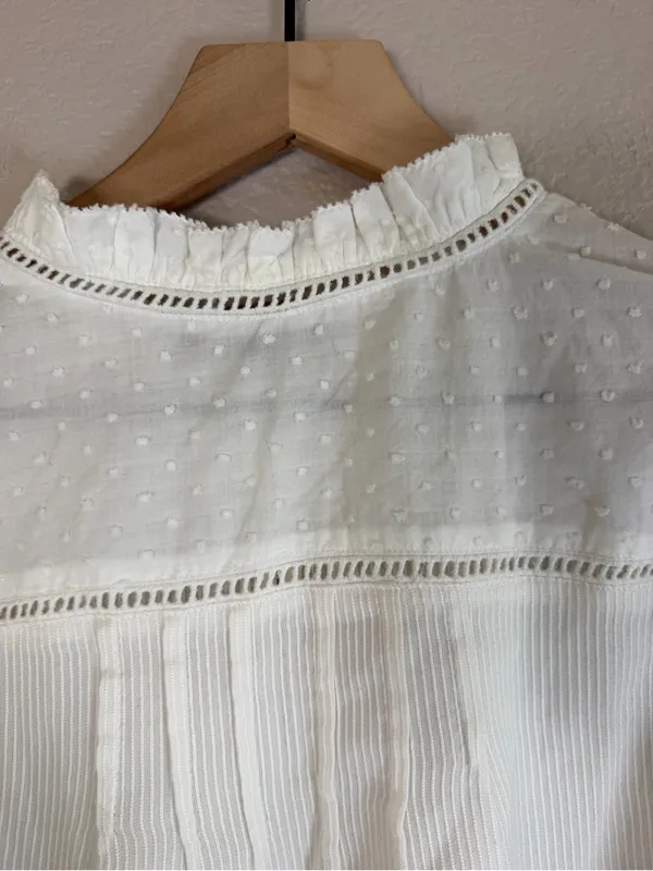 Quince Organic Textured Cotton Peasant Blouse in White size Large $158 - Image 16