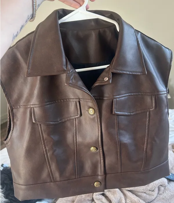 Vegan Brown Leather Top Size L - Image 2