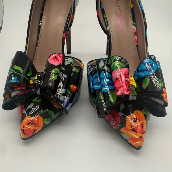 Betsey Johnson Vibrant Floral Rose Bow Multicolor 4" High Heels Shoes Size 7 M - Image 5