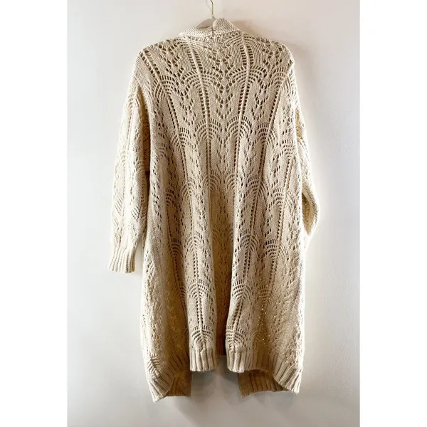 AMS Pure Long Sleeve Duster Maxi Wool Blend Cardigan Sweater Cream 6 - Image 4