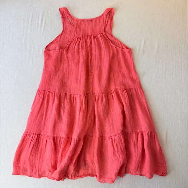Tempo Paris Lagenlook Dress Womens XL Pink Linen Tiered Sleeveless Made Italy - Image 6