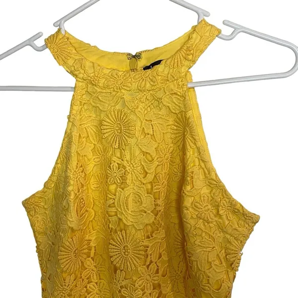 Lulus‎ Yellow Love Poem Floral Crochet Lace Halter Sleeveless Dress Size Medium - Image 2