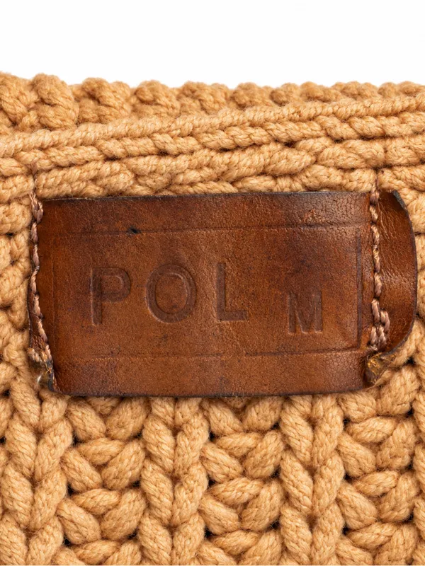 POL Camel Distressed Oversized Chunky Knit Sweater Boho Cropped Pullover Medium - Image 4
