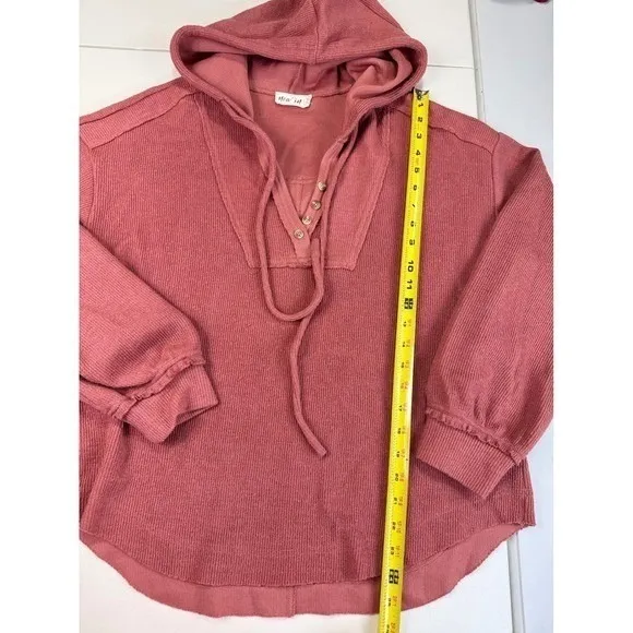 New In Waffle Knit Henley Hoodie‎ Dusty Rose Balloon Sleeve Pullover NT10889 M - Image 4