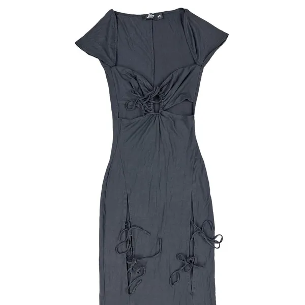 Tiger Mist - Tie front Cap Sleeve Maxi Dress in Black - Image 2