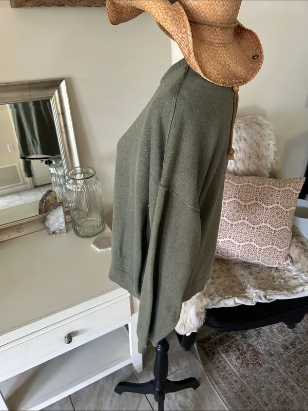 J. Crew olive green drop shoulder, cotton, classic crewneck sweater XL - Image 5