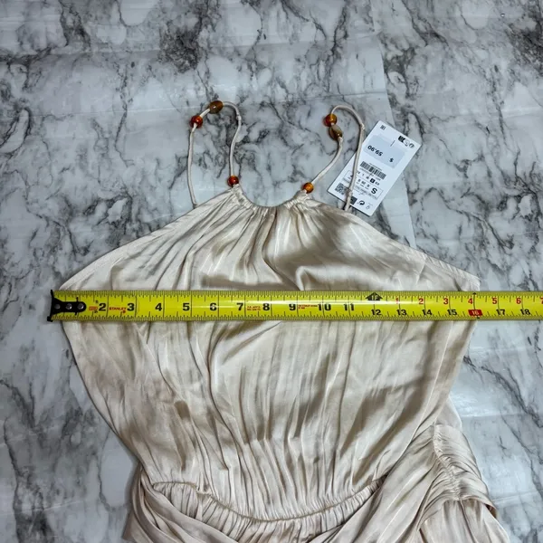 Zara Ivory Satin Effect Beaded strapless dress Size small classic side slit NWT - Image 9