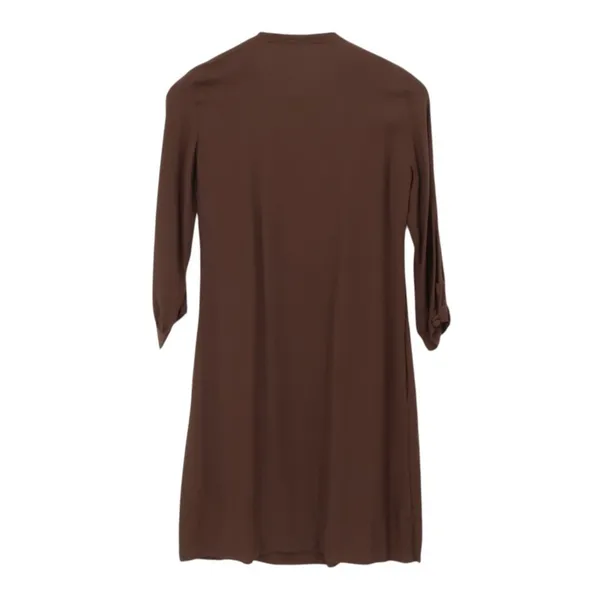 Sandro Pleated Button Shift Dress Size US 4 Brown Parisian Pockets‎ Minimalist - Image 4
