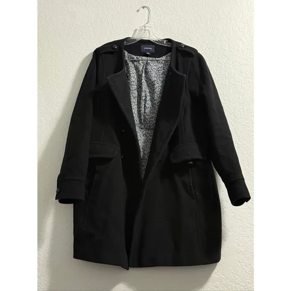 Lands’ End Luxe Wool Jacket Double Breasted Coat Black Cashmere 16 16w Buttons - Image 3
