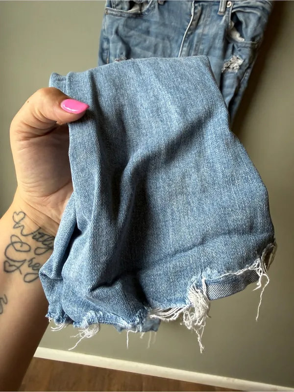 Y2K American Eagle Super High Rise Flare Jeans Distressed Raw Hem - Image 4