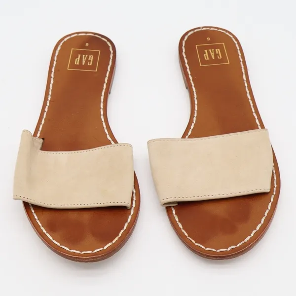 Gap Womens Flat Slide Sandals Iconic Khaki Brown Minimalist Slip On Size 6 - Image 2