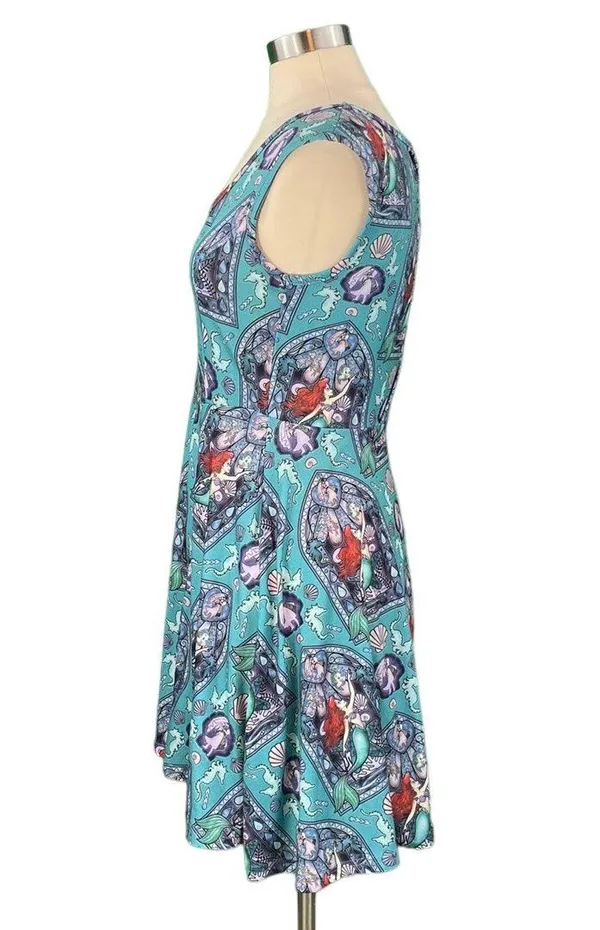 The Little Mermaid Teal Ariel Print Open Back Skater Dress - Image 10