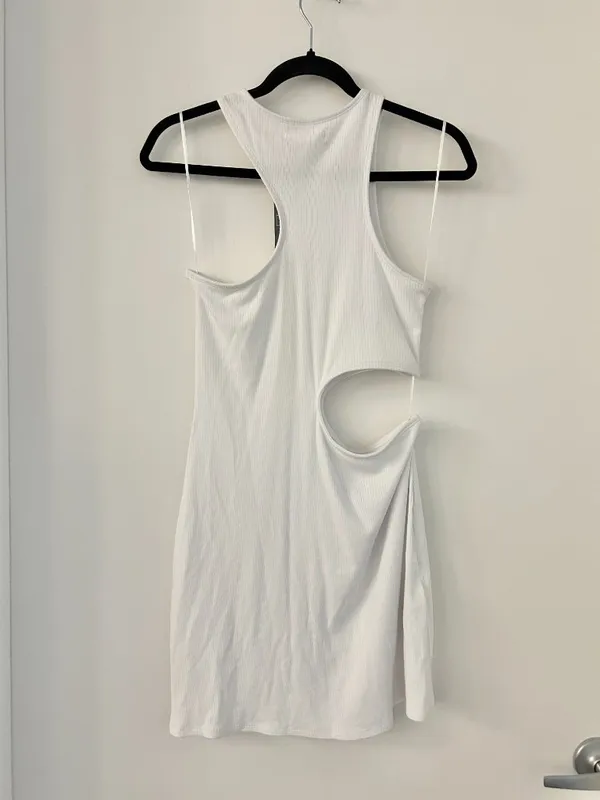 Abercrombie & Fitch Asymmetrical Cut Out Ribbed Bodycon Mini Dress in White NWT - Image 7