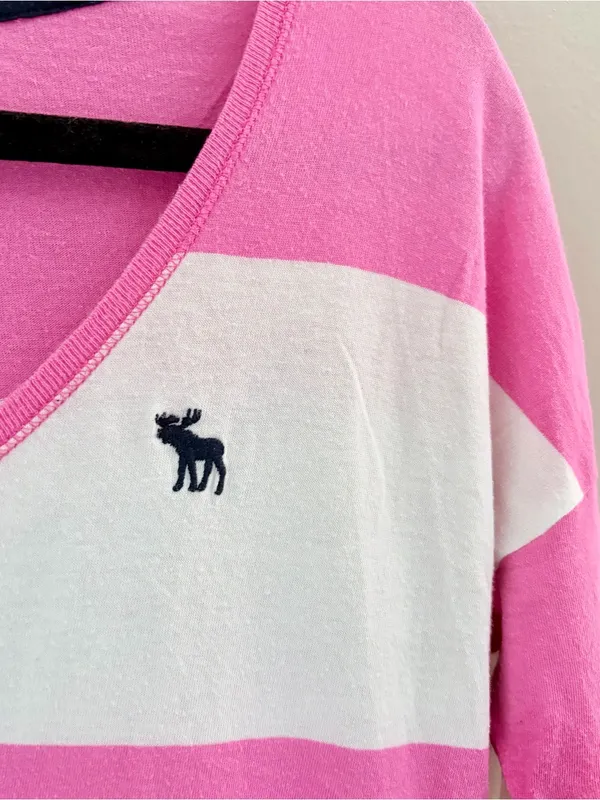Abercrombie & Fitch Pink White Striped Scoop Neck Shirt Small Y2K Vintage - Image 2