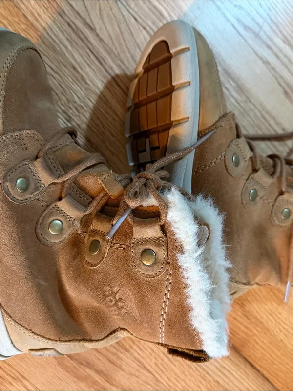 Sorel Explorer Joan Tan Faux-Shearling Lace-Up Ankle Booties-6 - Image 8