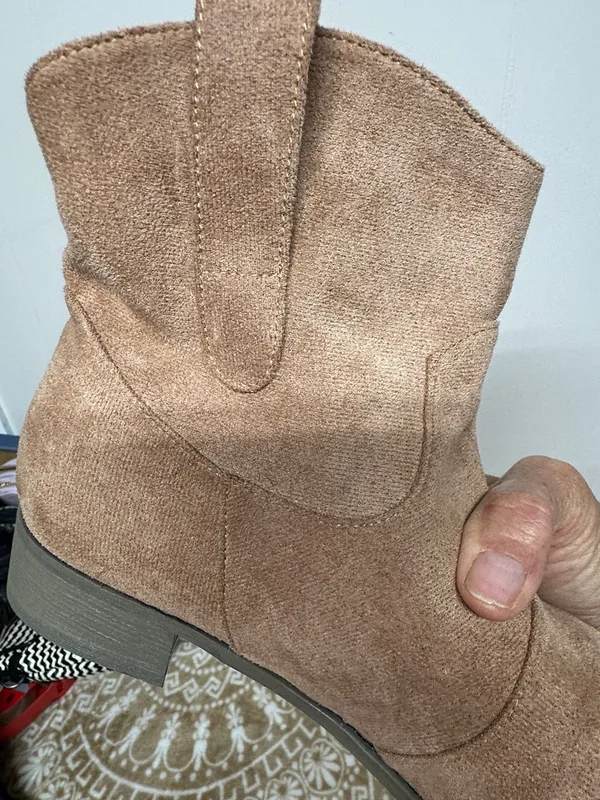 Suede like Ankle Western Boots in Tan - Women's Stylish Comfort - Image 4