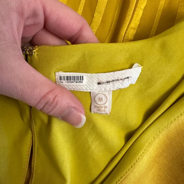 Chartreuse Pleated Wrap Dress Long Sleeve Asym Hem Midi Yellow Women‎ - Image 2