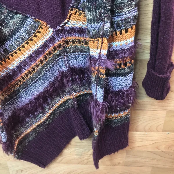 BKE Size Small Crochet Open Front Cardigan Sweater Combination Deep Burg… - Image 3