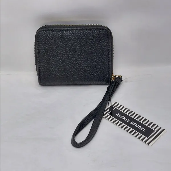 Alexis Bendel Womens Wristlet Wallet Black Pebbled Zip Around Coin Card Holder - Image 3