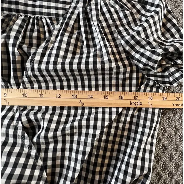 Madewell Women's Small Cross Front Wrap‎ Surplice Tie Top Black White Gingham - Image 6
